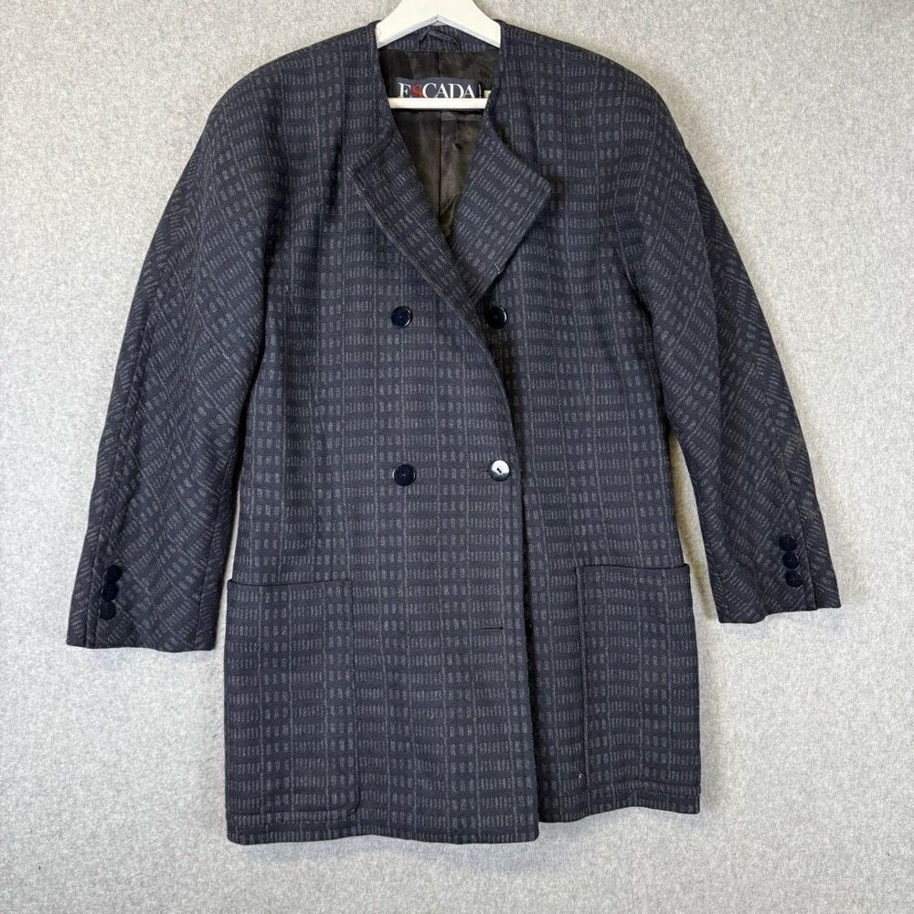 Vintage Escada Margaretha Ley Medium 100% Wool Button Jacket Black Patterned